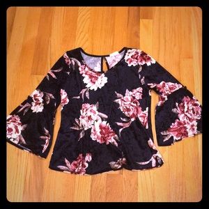 Adorable Velvet Rose Printed Top